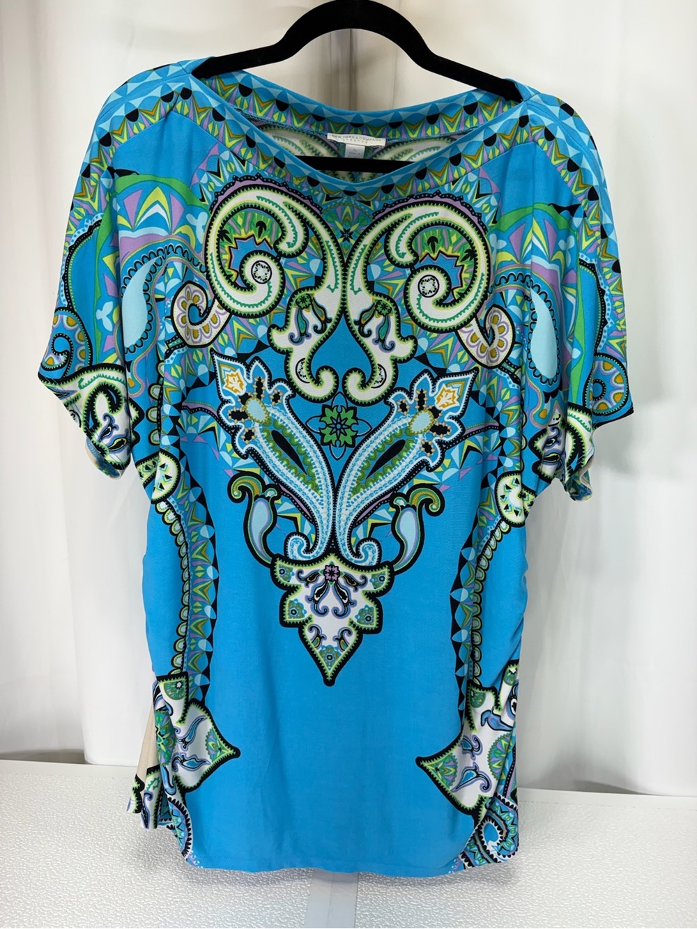 New York & Company Turquoise Paisley-Print Tunic 4086